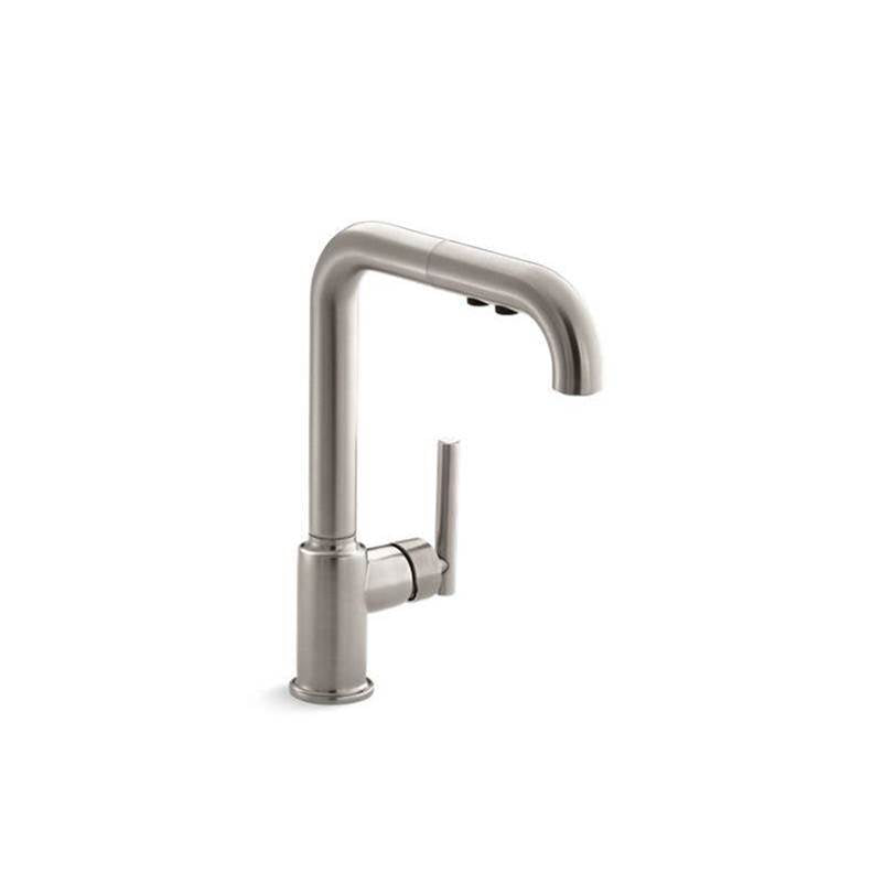 Purist Pull-out kitchen sink faucet with three-function sprayhead