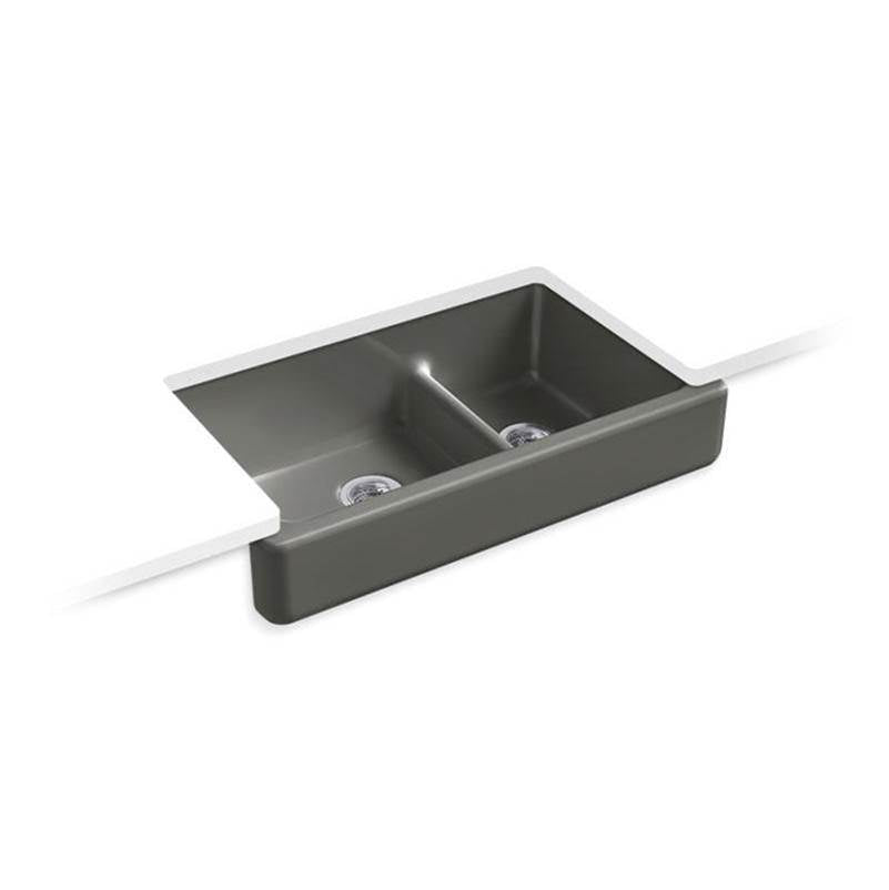 Whitehaven Smart Divide 35-1/2" undermount double-bowl farmhouse kitchen sink with short apron