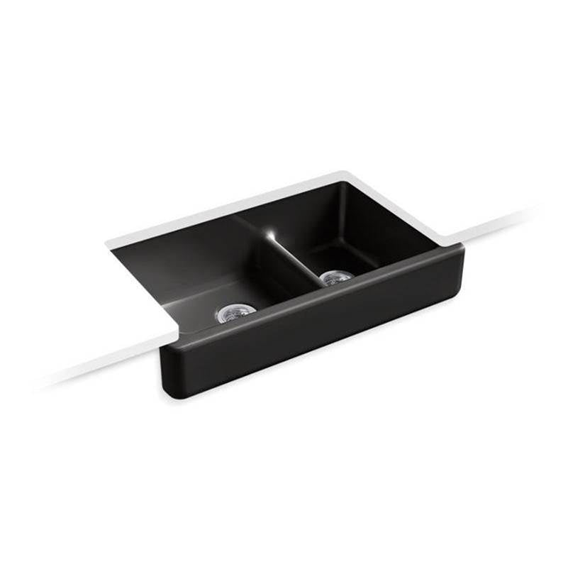 Whitehaven Smart Divide 35-1/2" undermount double-bowl farmhouse kitchen sink with short apron