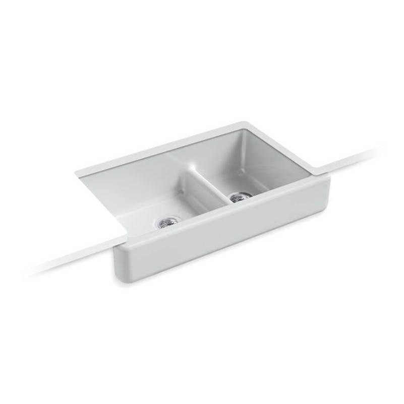 Whitehaven Smart Divide 35-1/2" undermount double-bowl farmhouse kitchen sink with short apron
