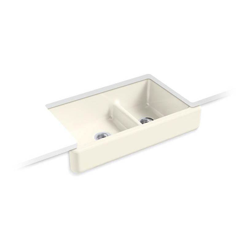 Whitehaven Smart Divide 35-1/2" undermount double-bowl farmhouse kitchen sink with short apron