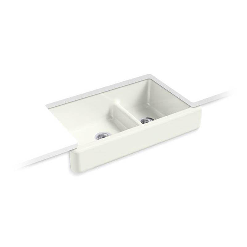 Whitehaven Smart Divide 35-1/2" undermount double-bowl farmhouse kitchen sink with short apron