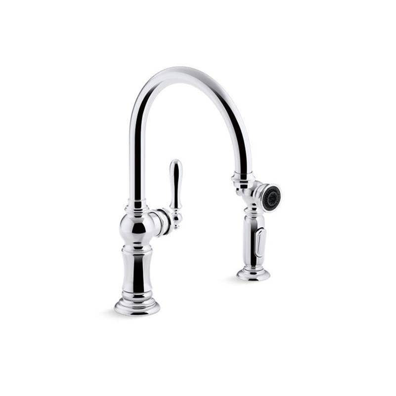 Artifacts Single-handle kitchen sink faucet with two-function sprayhead