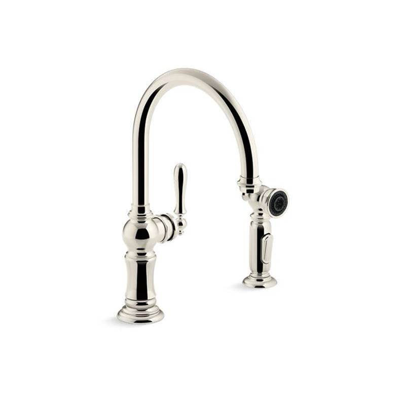 Artifacts Single-handle kitchen sink faucet with two-function sprayhead