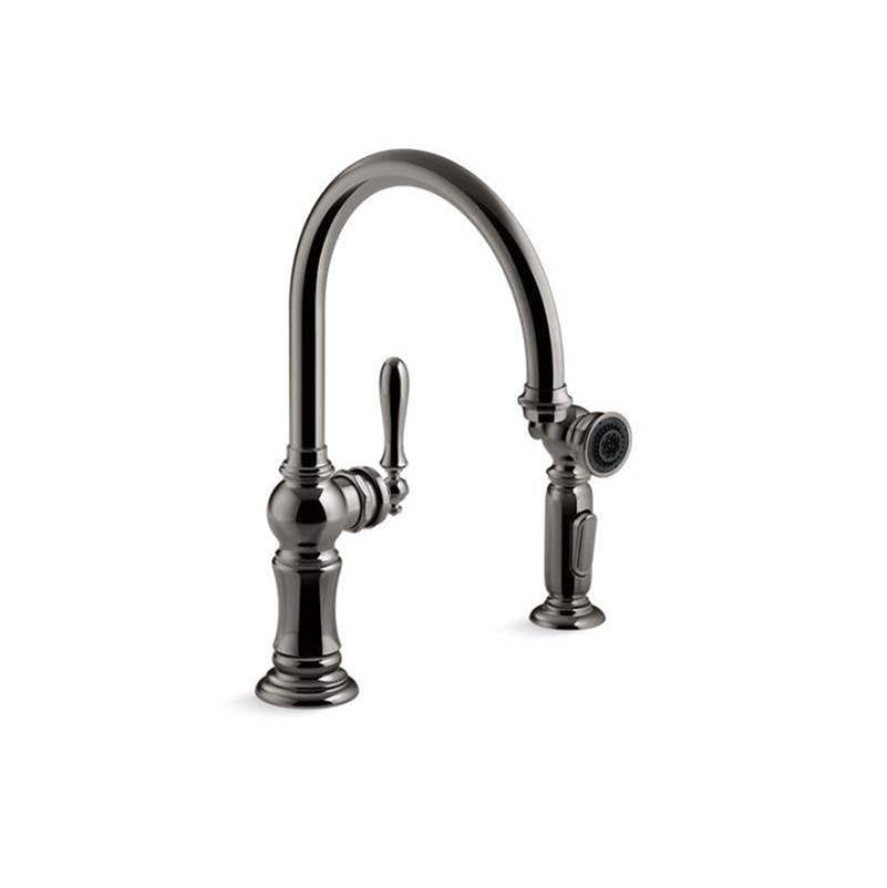 Artifacts Single-handle kitchen sink faucet with two-function sprayhead