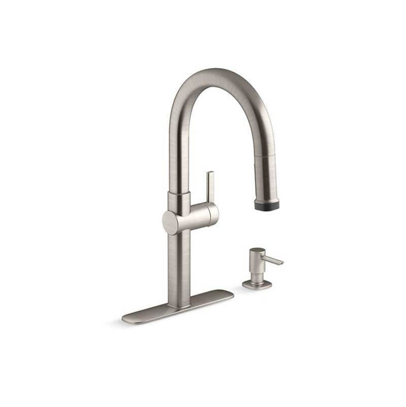 Pull-down kitchen sink faucet with two-function sprayhead