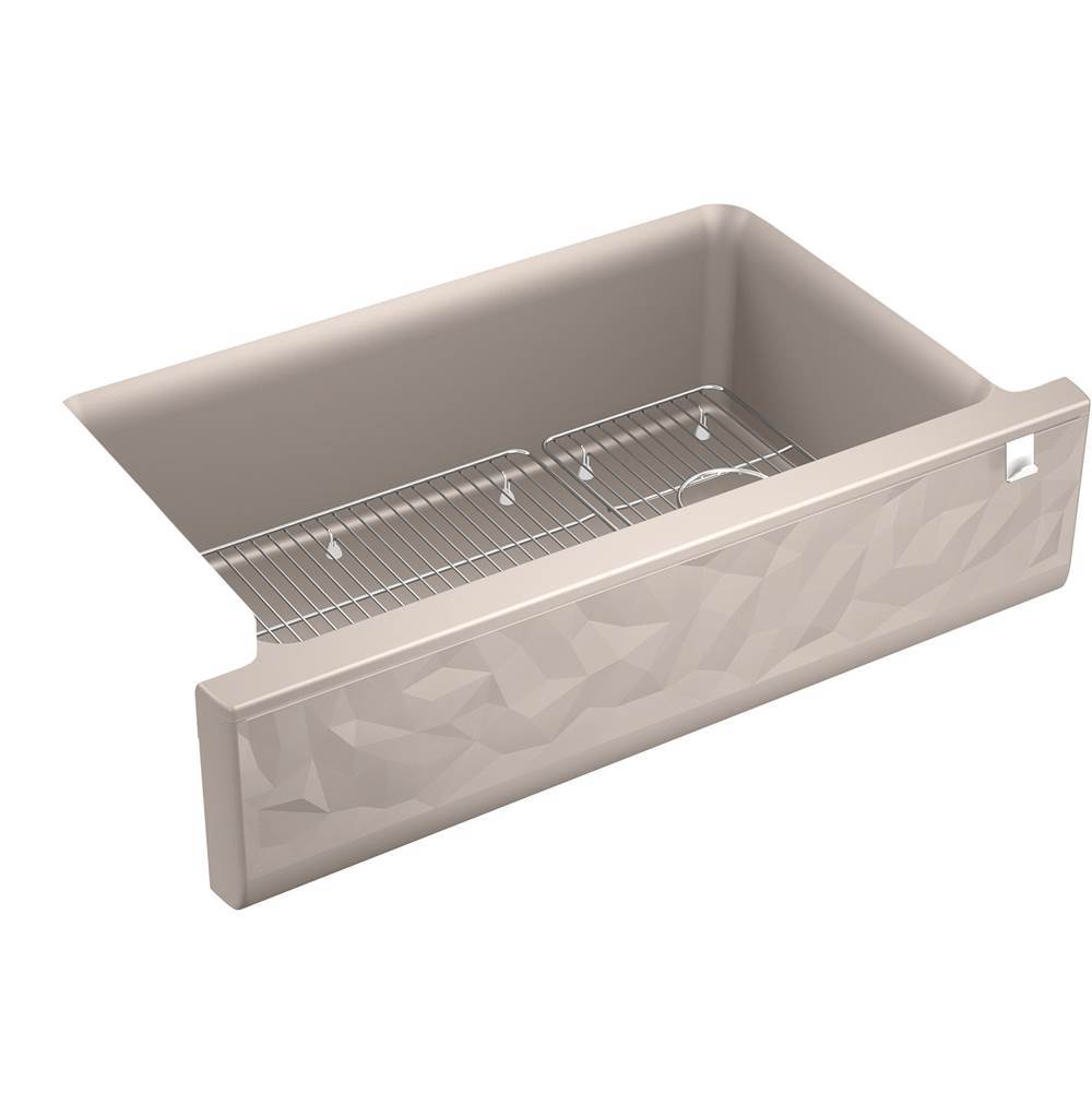 Cairn 34" undermount single-bowl farmhouse kitchen sink with faceted design