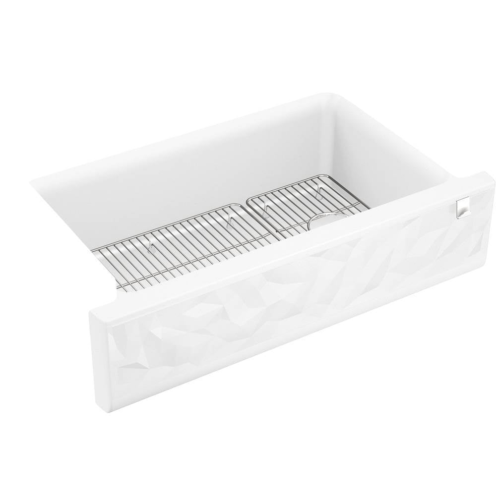 Cairn 34" undermount single-bowl farmhouse kitchen sink with faceted design