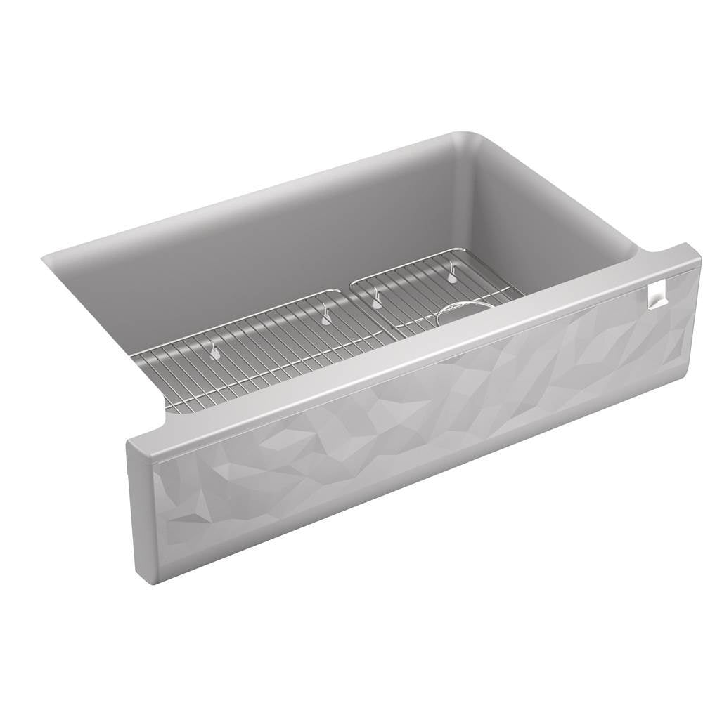 Cairn 34" undermount single-bowl farmhouse kitchen sink with faceted design