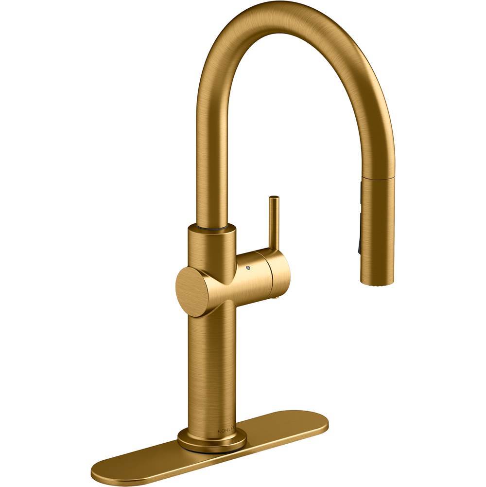 Crue Touchless pull-down kitchen sink faucet with three-function sprayhead