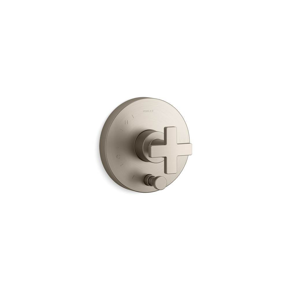Composed Rite-Temp valve trim with push-button diverter and cross handle