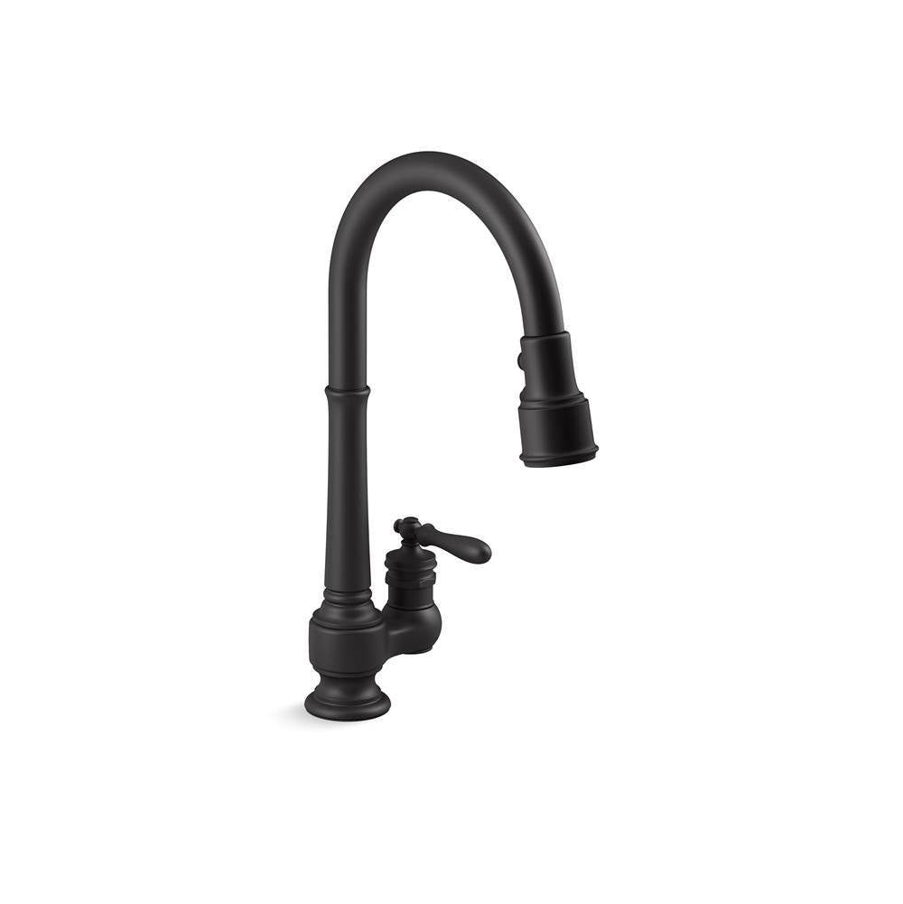 Artifacts Pull-down kitchen sink faucet with three-function sprayhead
