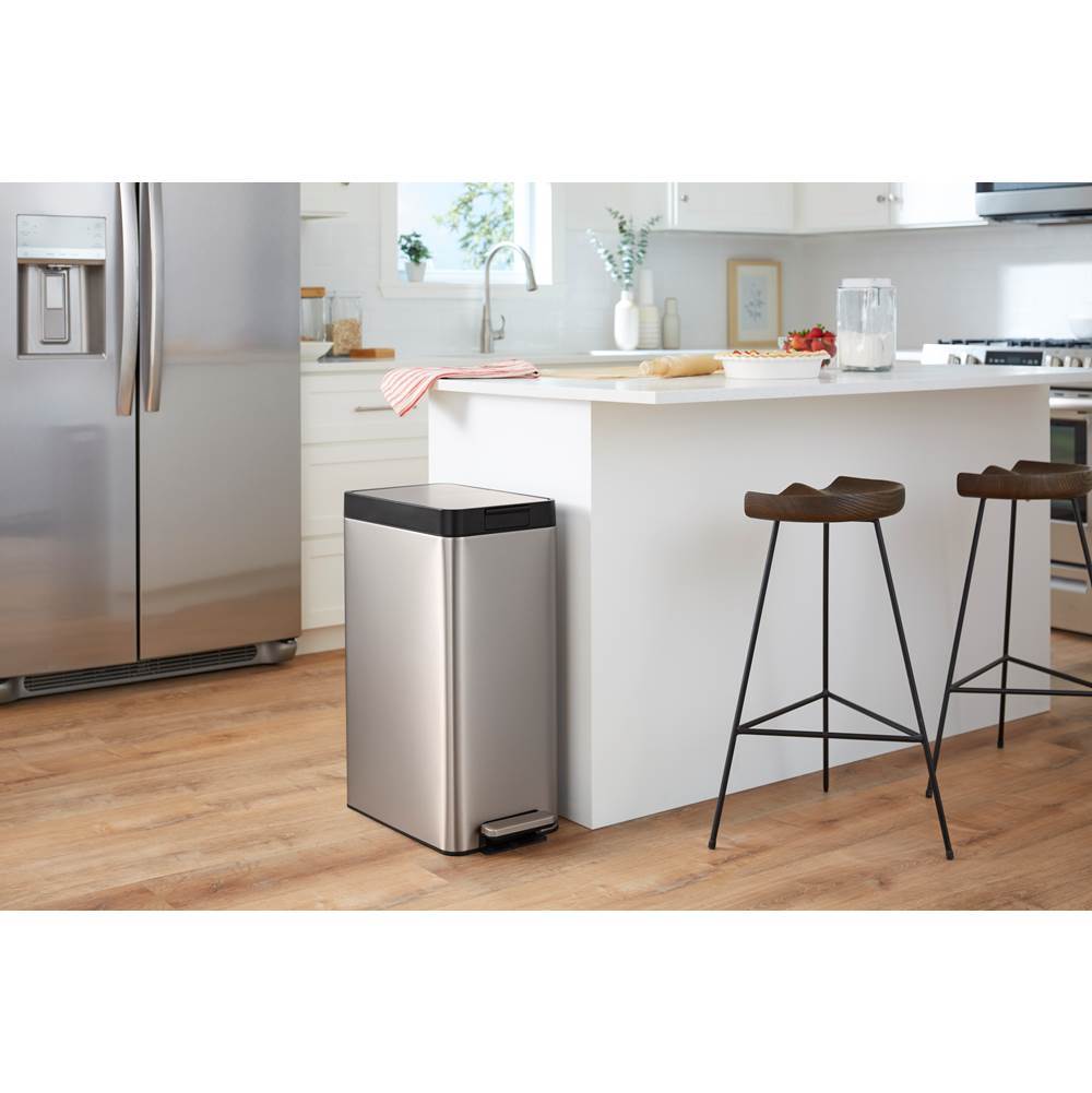 13-gallon stainless steel slim step trash can with bifold lid
