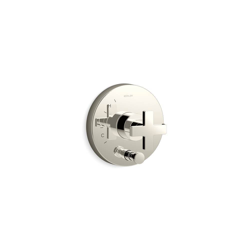 Composed Rite-Temp valve trim with push-button diverter and cross handle