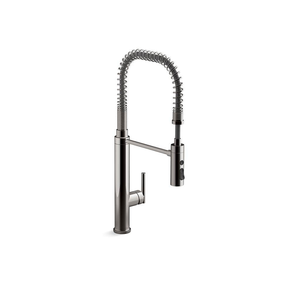 Purist Semi-professional kitchen sink faucet with three-function sprayhead
