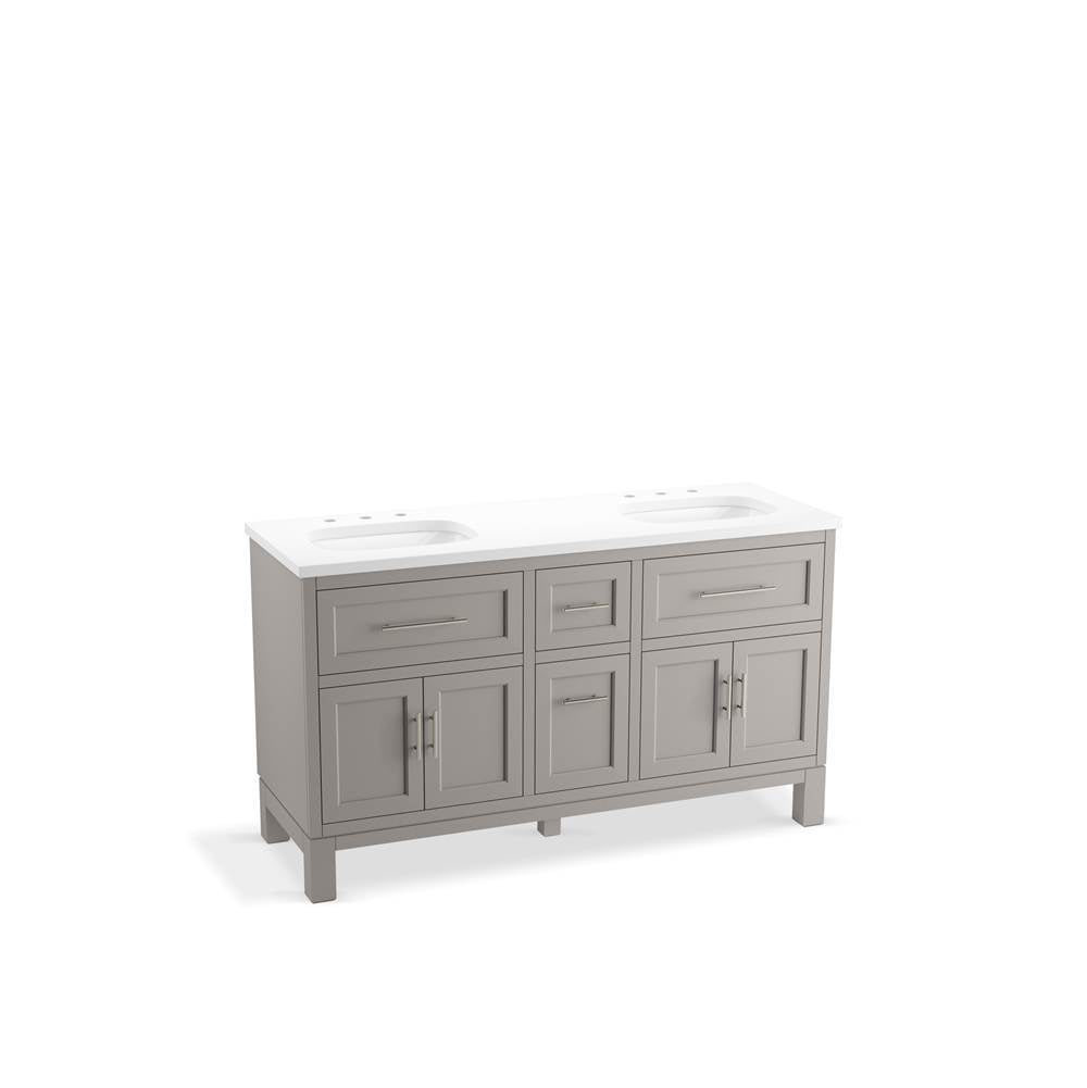 Quo 60" bathroom vanity cabinet with sinks and quartz top