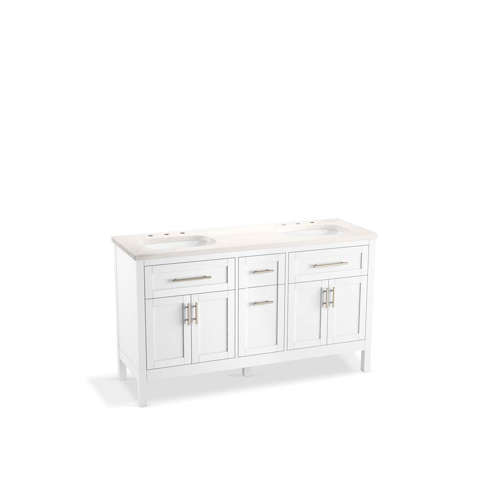 Hadron 60" bathroom vanity cabinet with sinks and quartz top