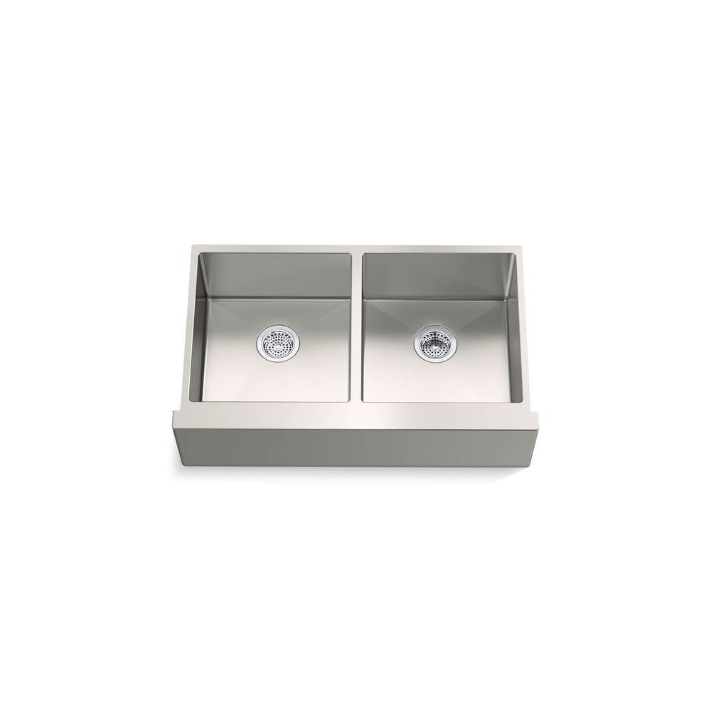 Strive 35-1/2" undermount double-bowl farmhouse kitchen sink with accessories