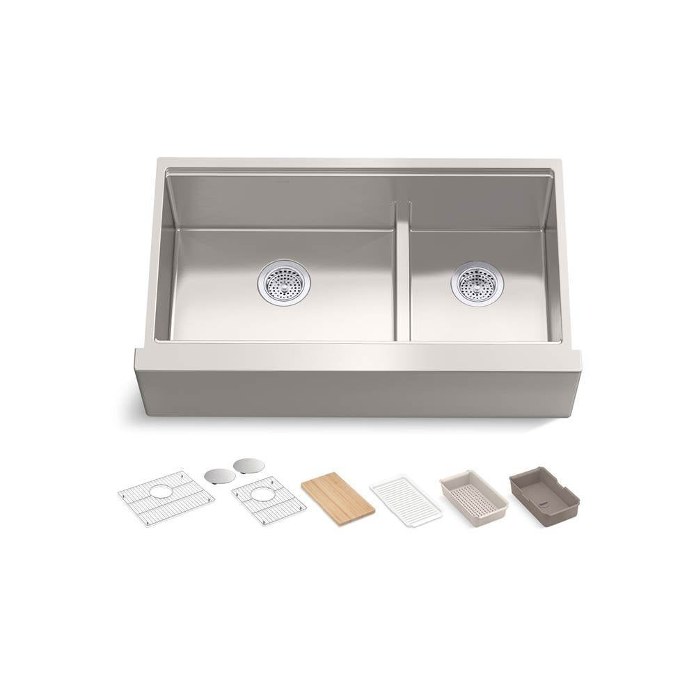 Strive 35-1/2" undermount double-bowl farmhouse workstation kitchen sink