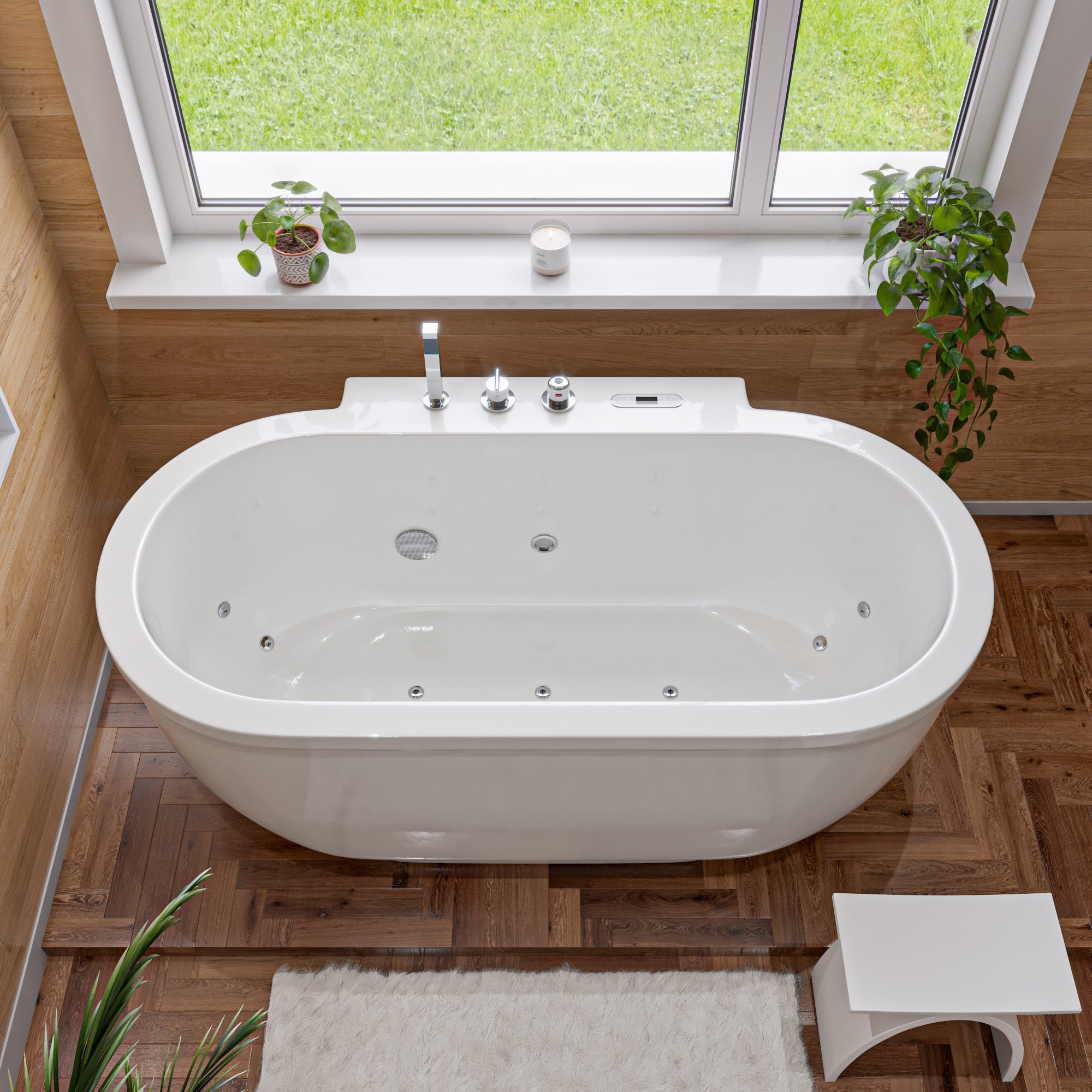 White Whirlpool Bathtub W Fixtures