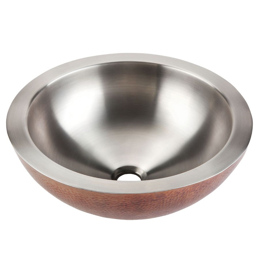 Thompson Traders FLW-S Guadalupe Bathroom Sink in Stainless Steel Interior & Antique Copper Exterior (Smooth / Hammered)