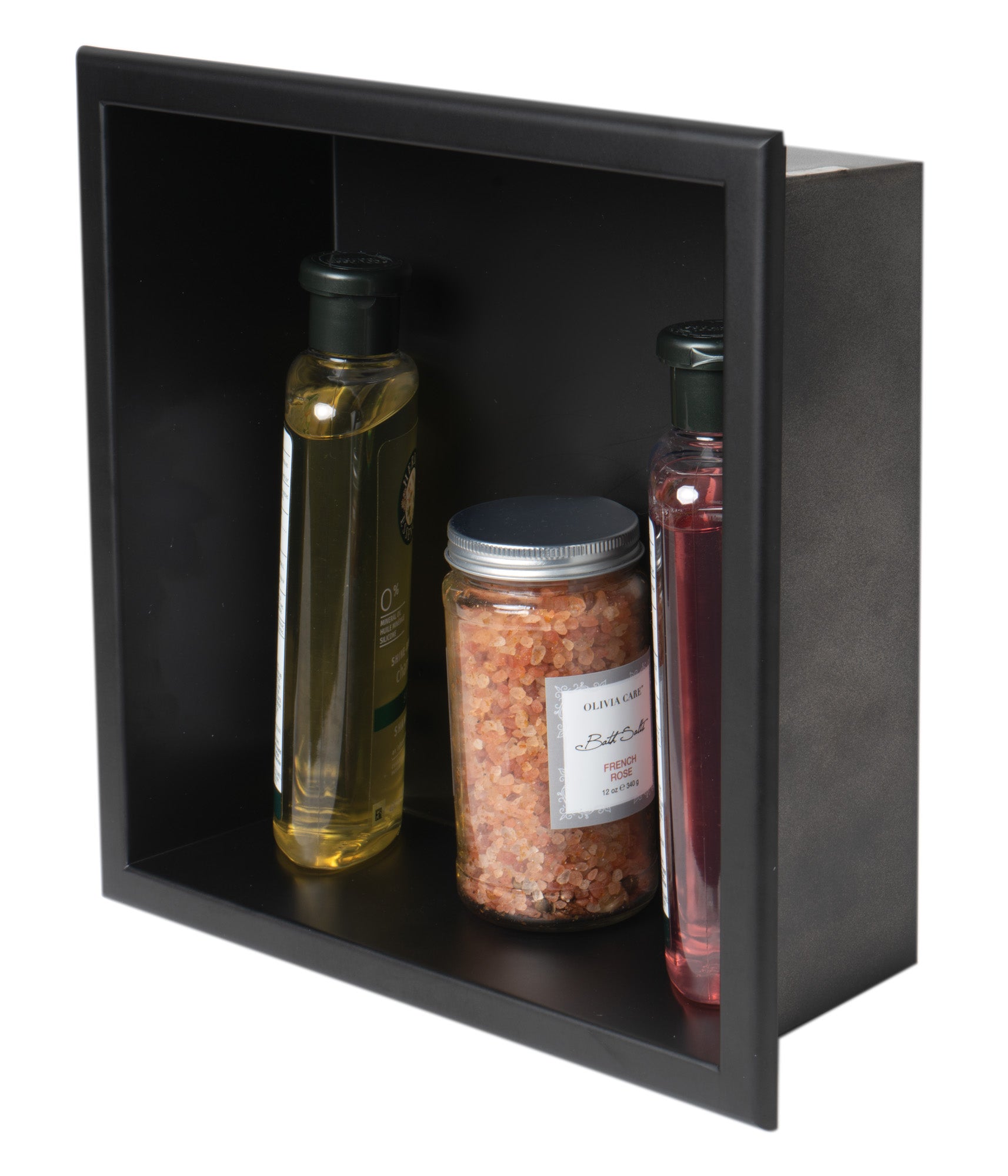 Black Matte Stainless Steel Square Single Shelf Bath Shower