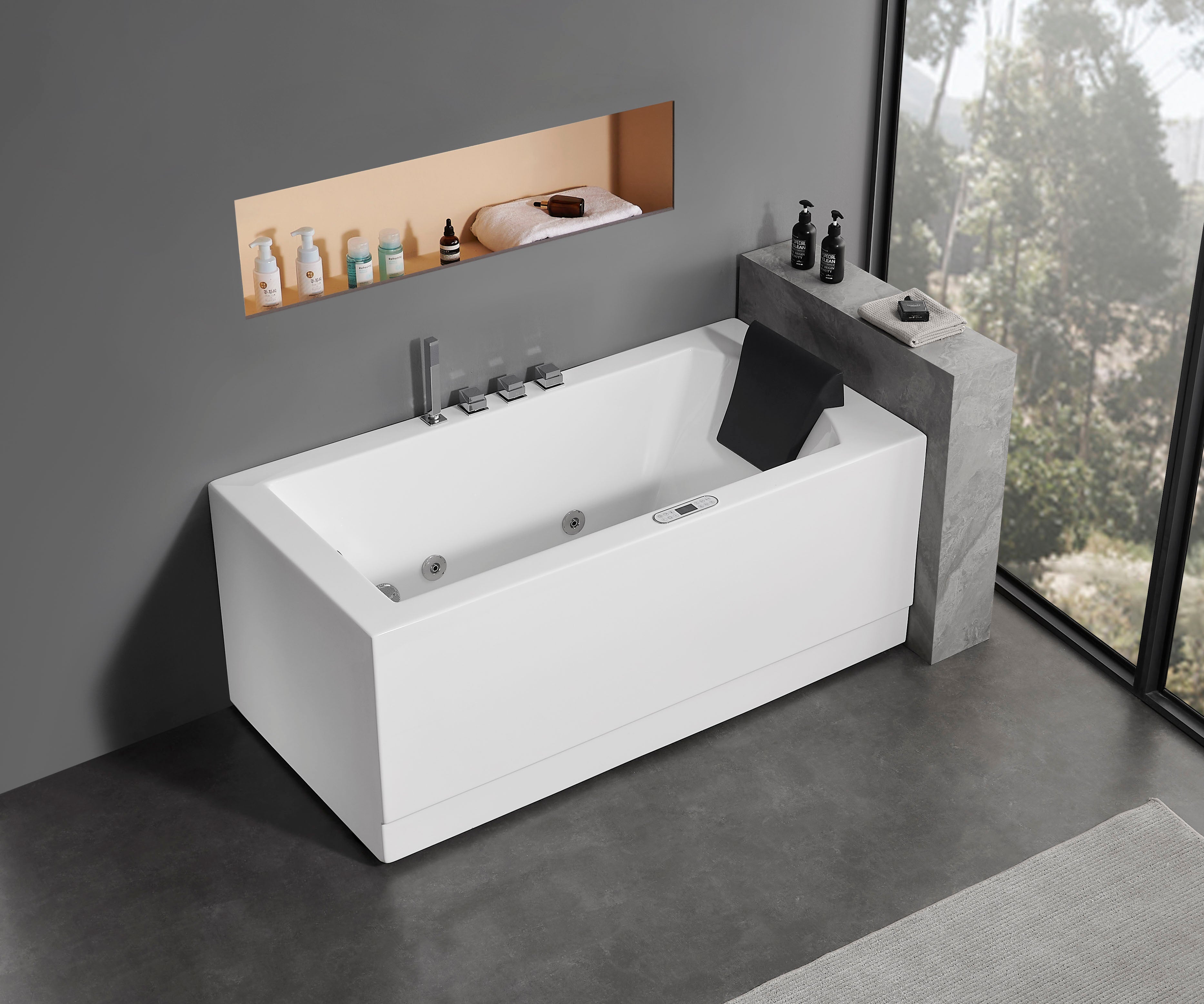 White Rectangular Whirlpool Bathtub W Fixtures