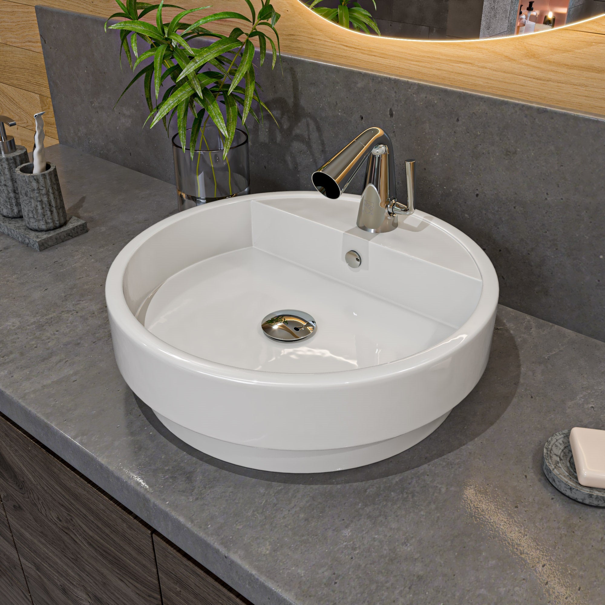 Semi Recessed Ceramic Sink With Faucet Hole