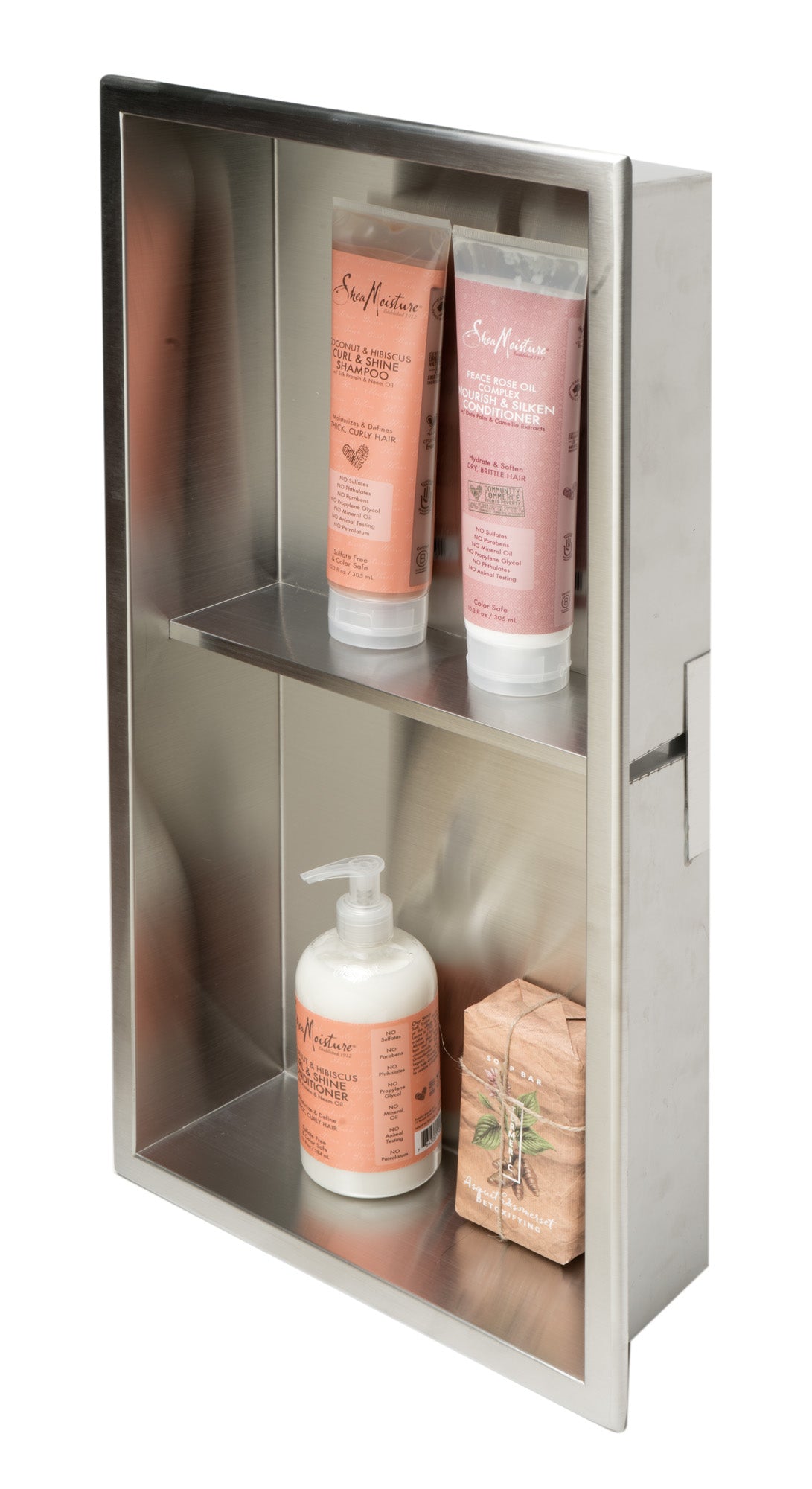 Brushed Stainless Steel Vertical Double Shelf Bath Shower Niche