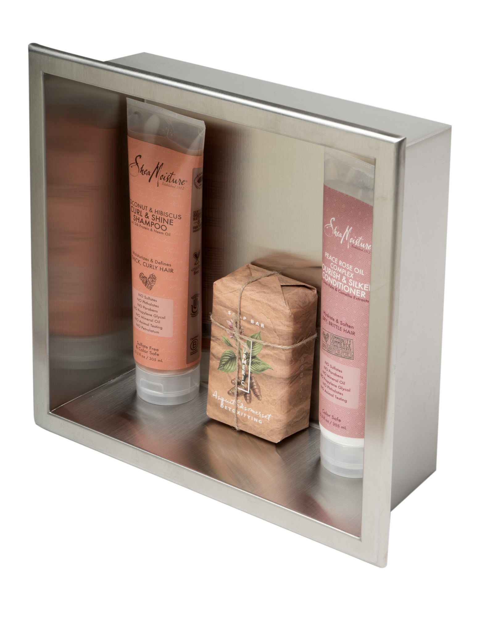 Brushed Stainless Steel Square Single Shelf Bath Shower Niche