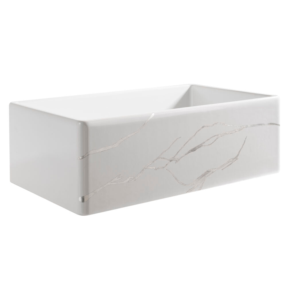 Thompson Traders KSA-KINT-SILVER Kintsugi Silver Kitchen Sink in Fireclay with Fine Silver