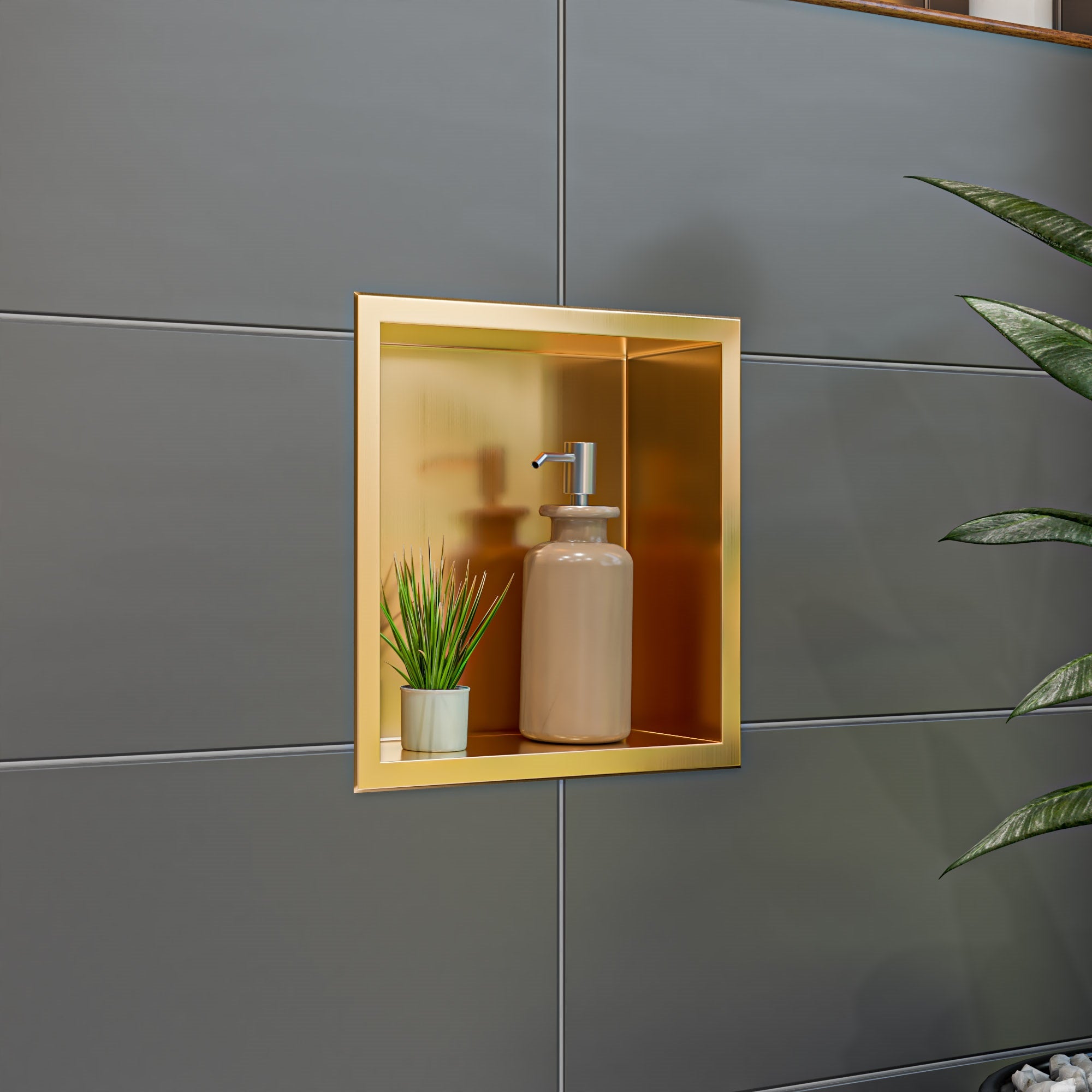 Brushed Gold Pvd Stainless Steel Square Single Shelf Shower