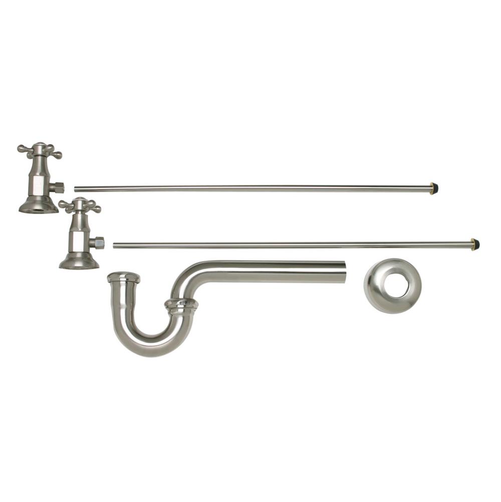Lavatory Supply Kit - Brass Deluxe Cross Handle with 1/4 Turn Ceramic Disc Cartridge Valve (MT4004X-NL) - Angle, P-Trap 1-1/4"
