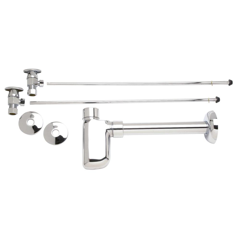 Lavatory Supply Kit - Brass Oval Handle with 1/4 Turn Ceramic Disc Cartridge Valve (MT6003-NL) - Angle, Bottle Trap