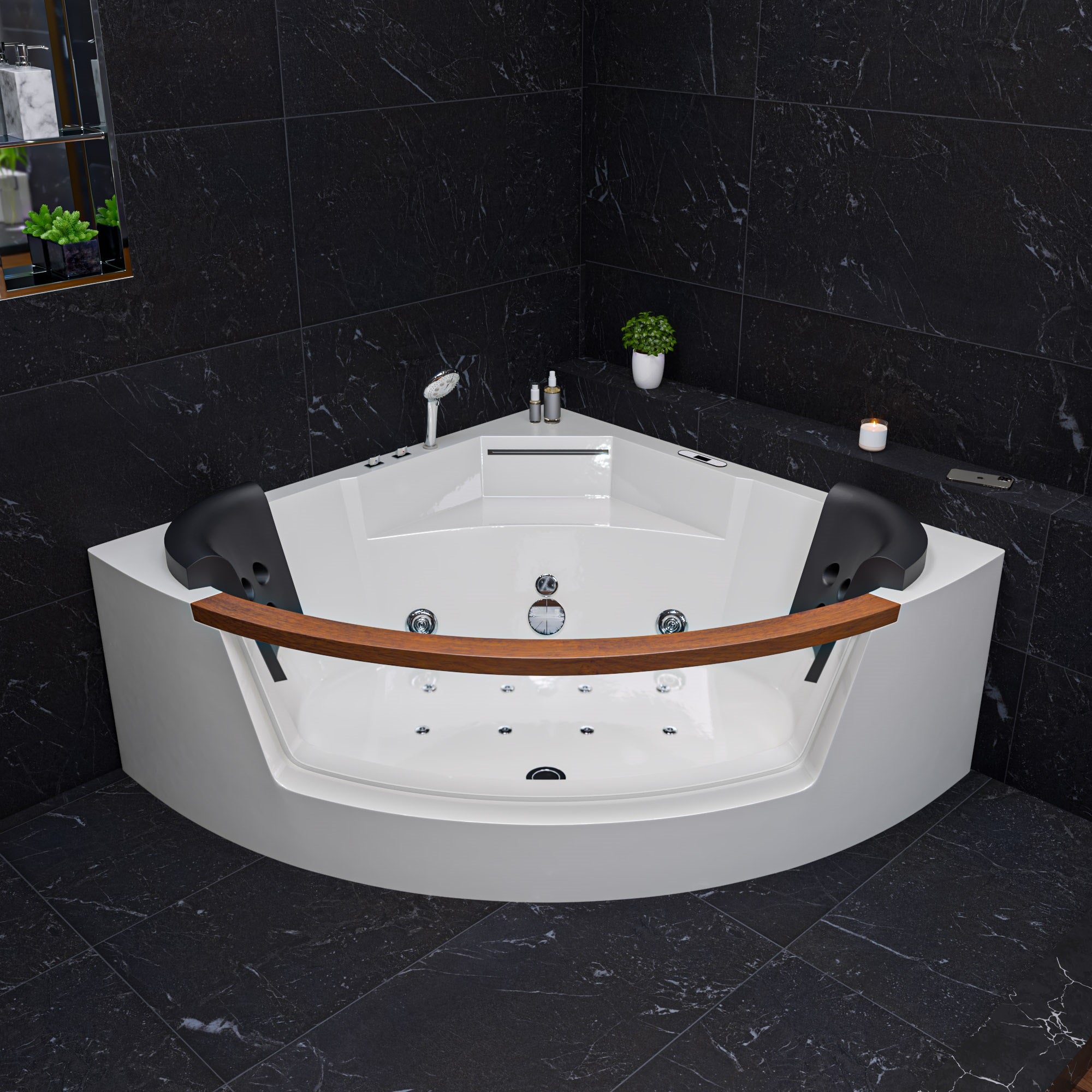 Rounded Corner Acrylic Whirlpool Bathtub For Two