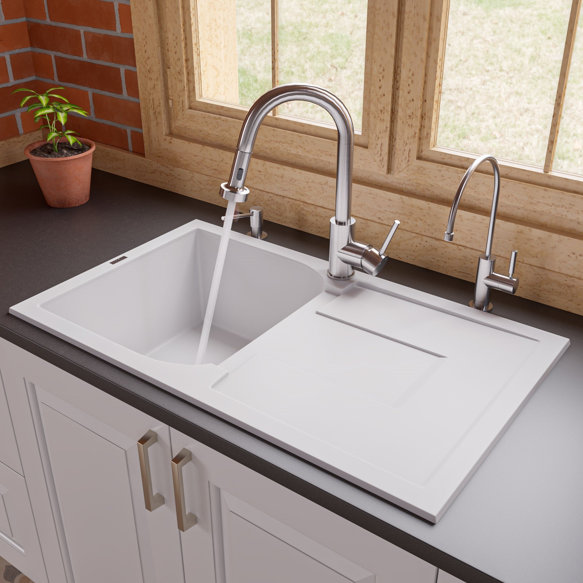 Bowl Granite Composite Kitchen Sink With Drainboard