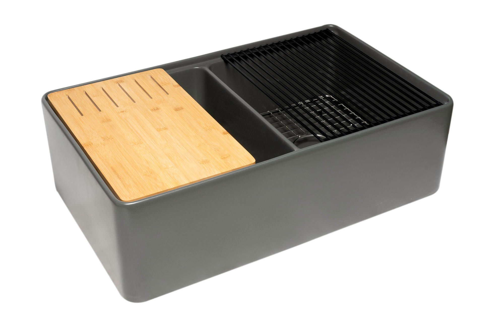 33" X 20" Double Bowl Step Rim Fireclay Farm With Accessories