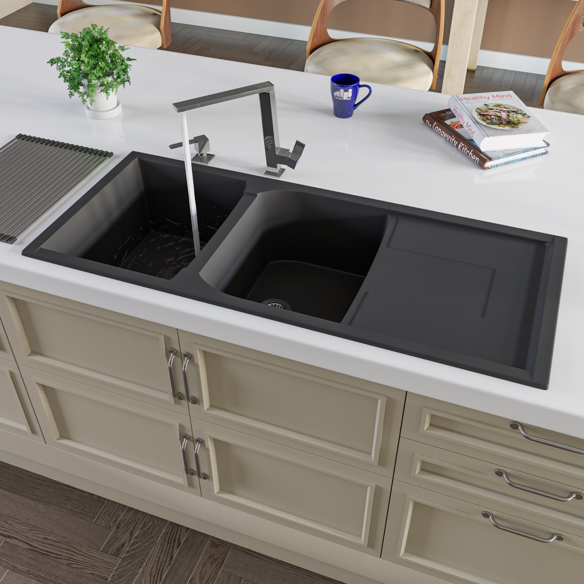 Bowl Granite Composite Kitchen Sink With Drainboard