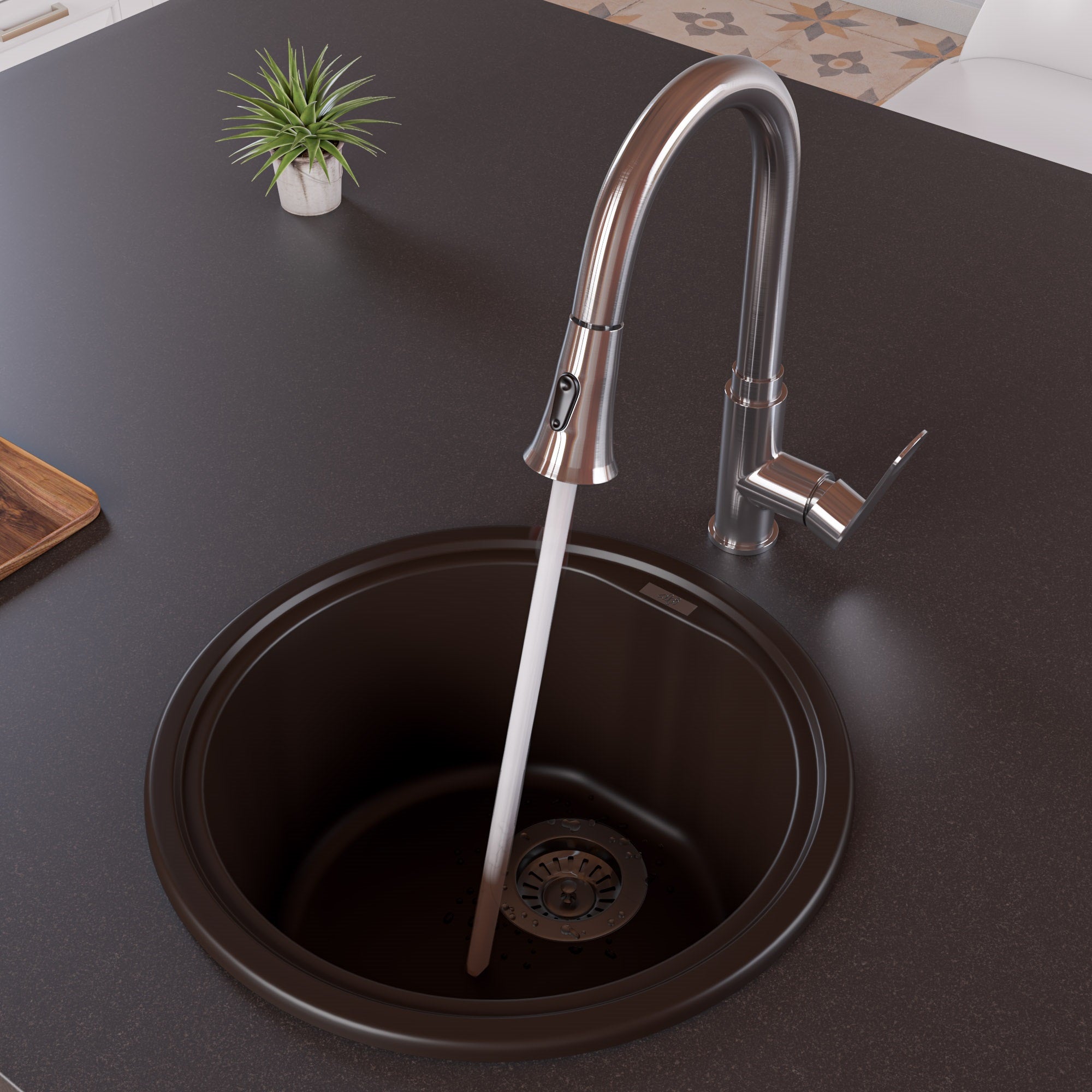 Round Granite Composite Kitchen Prep Sink