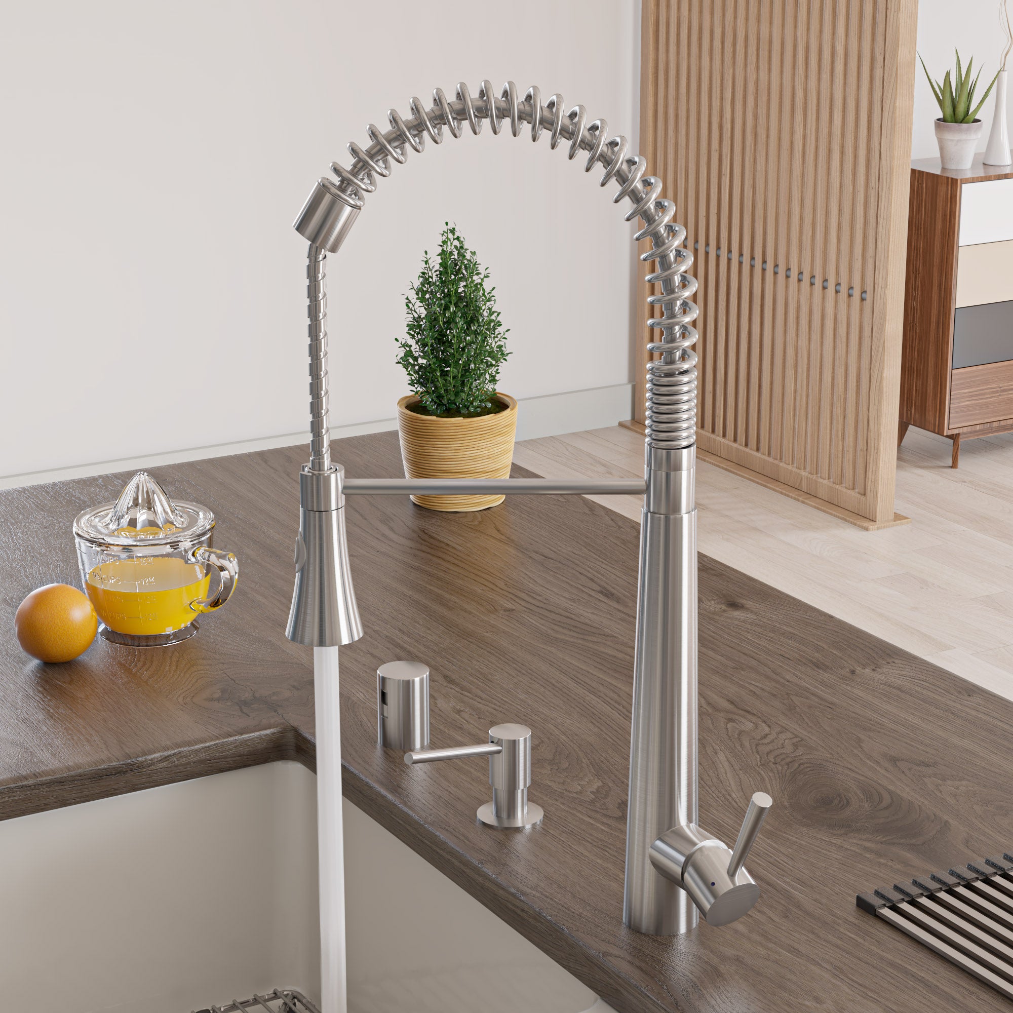 Commercial Spring Kitchen Faucet With Pull Down Shower Spray