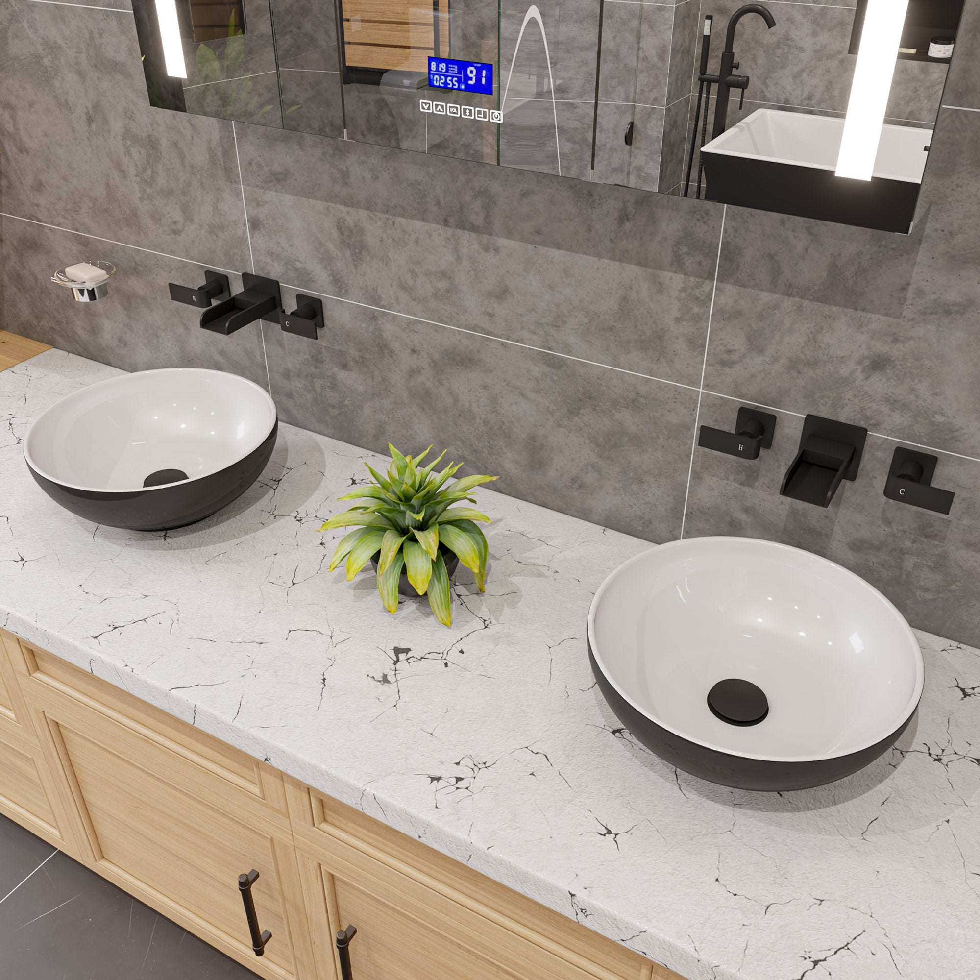 15" Round Vessel Above Mount Ceramic Sink