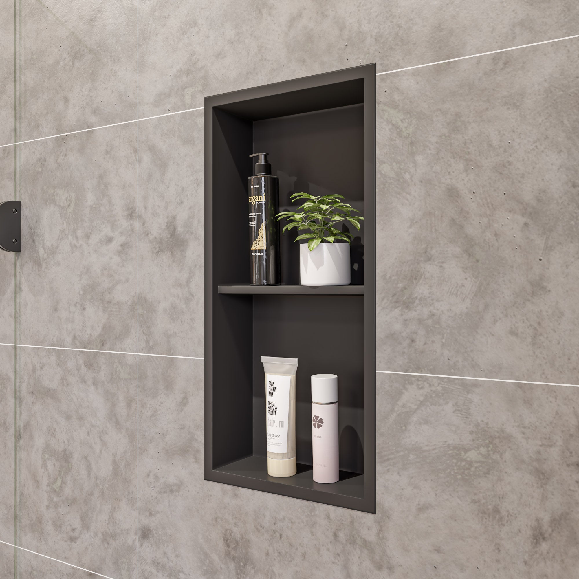 Black Matte Stainless Steel Vertical Double Shelf Bath Shower