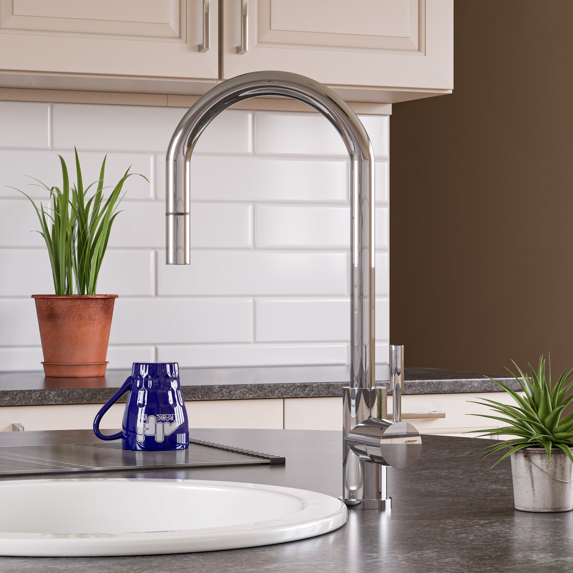 Steel Single Hole Pull Down Kitchen Faucet