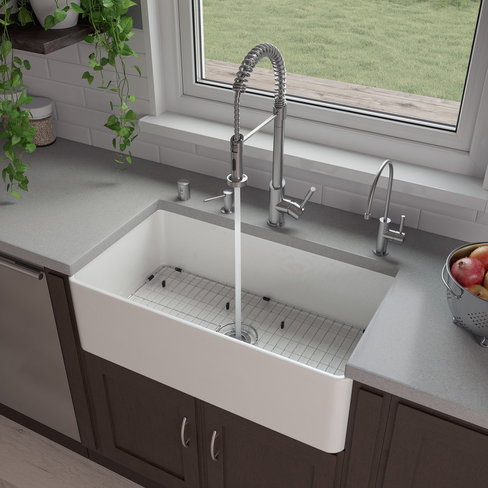 Wall Single Bowl Smooth Apron Fireclay Kitchen Farm Sink
