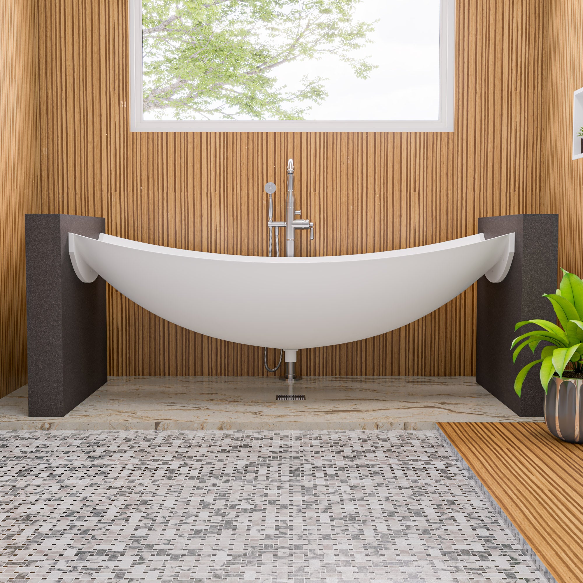 Solid Surface Resin Suspended Wall Mounted Hammock Bathtub