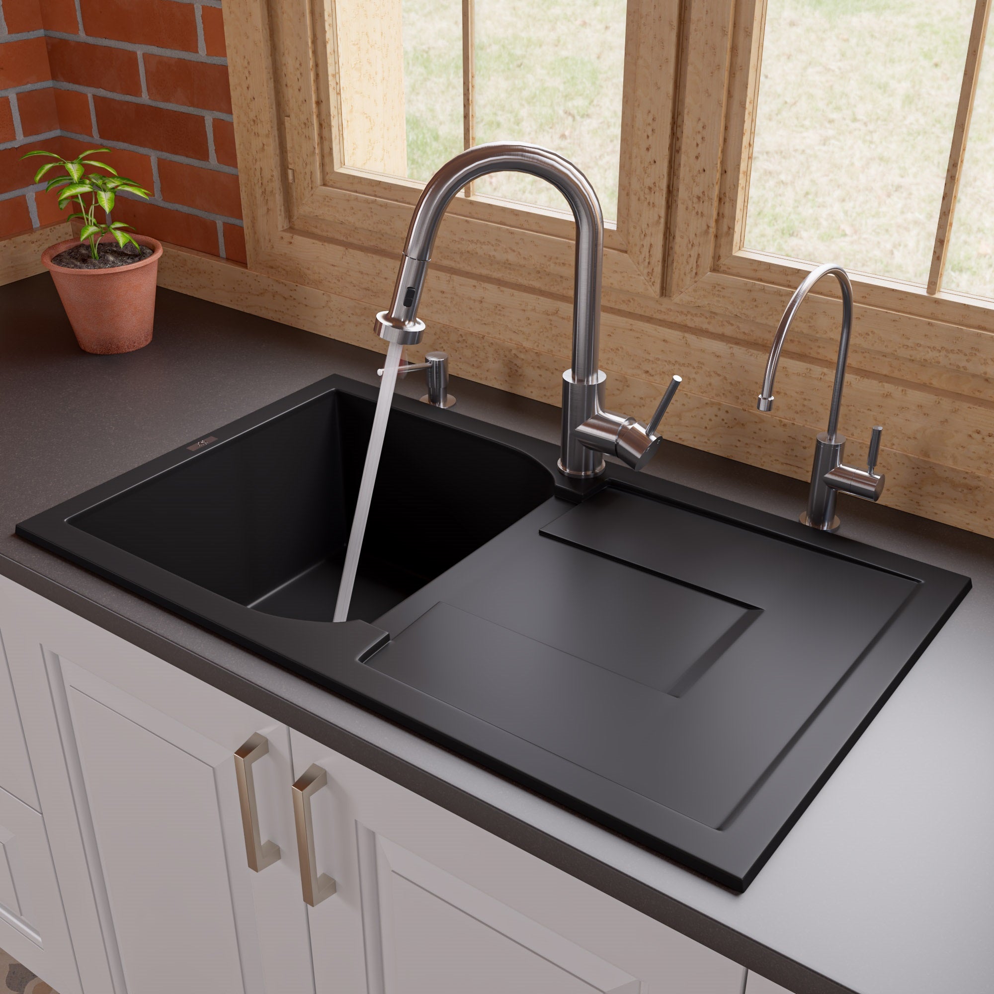 Bowl Granite Composite Kitchen Sink With Drainboard