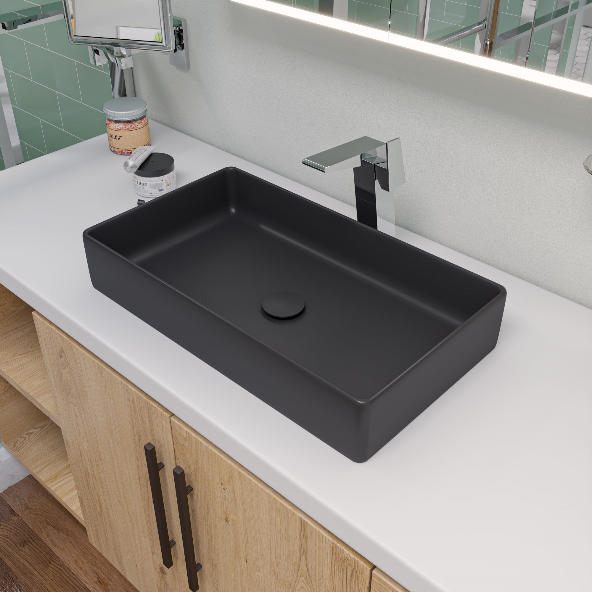 Modern Rectangular Above Mount Ceramic Sink