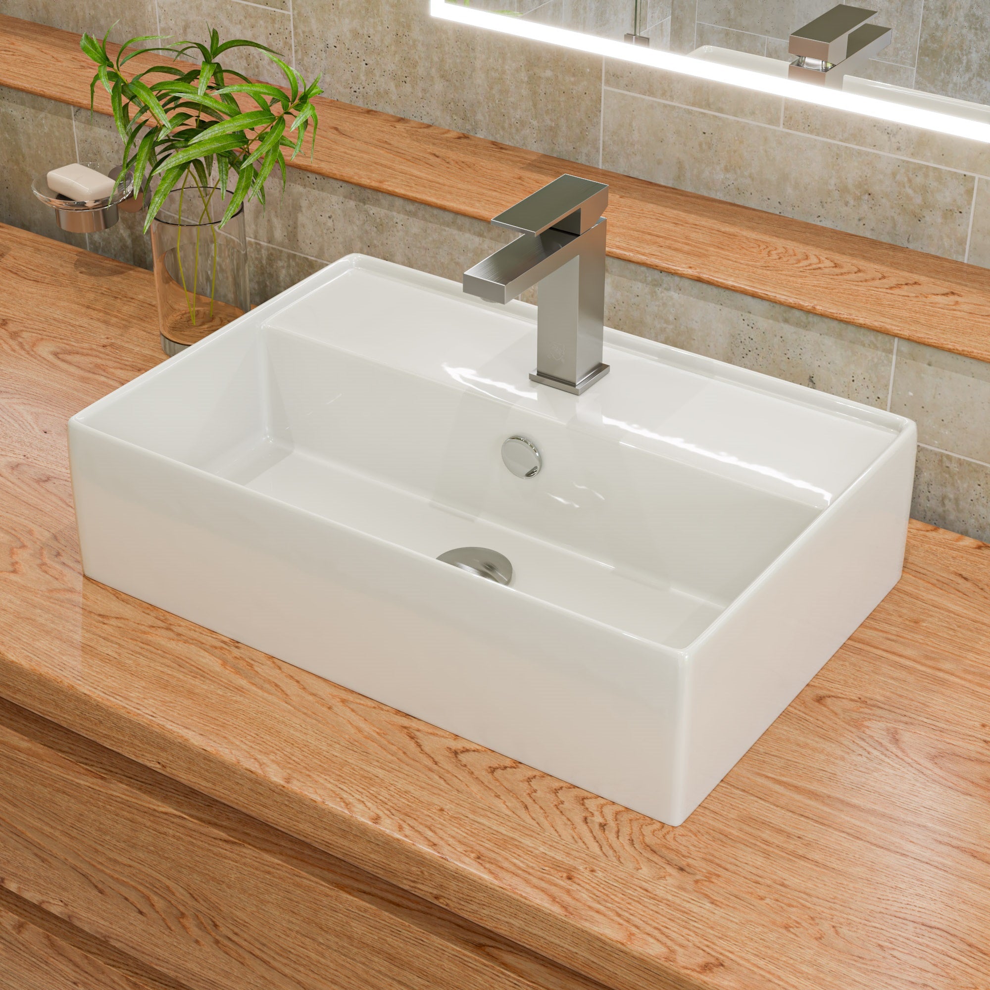 Rectangular Above Mount Ceramic Sink With Faucet Hole