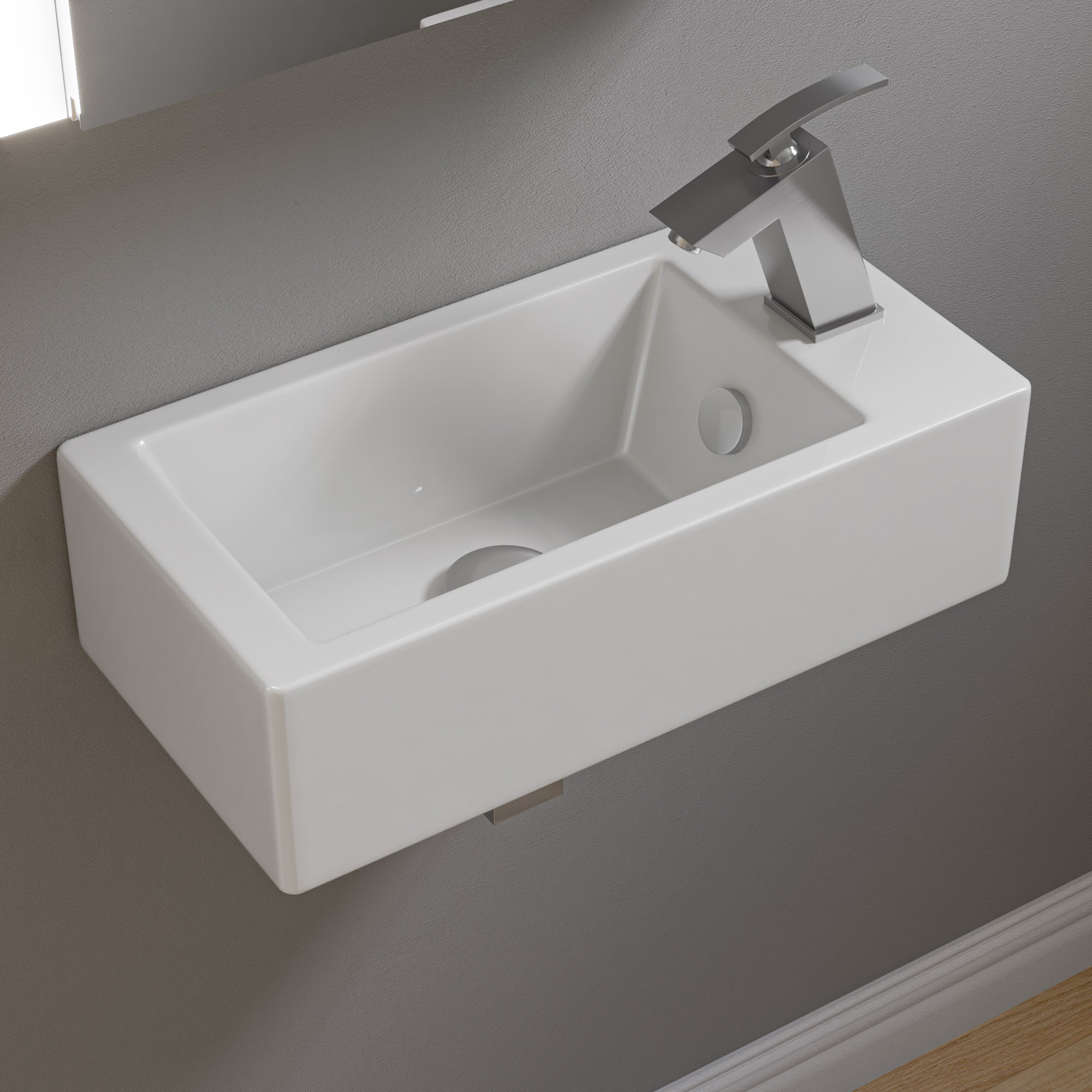 Rectangular Wall Mounted Ceramic Sink With Faucet Hole