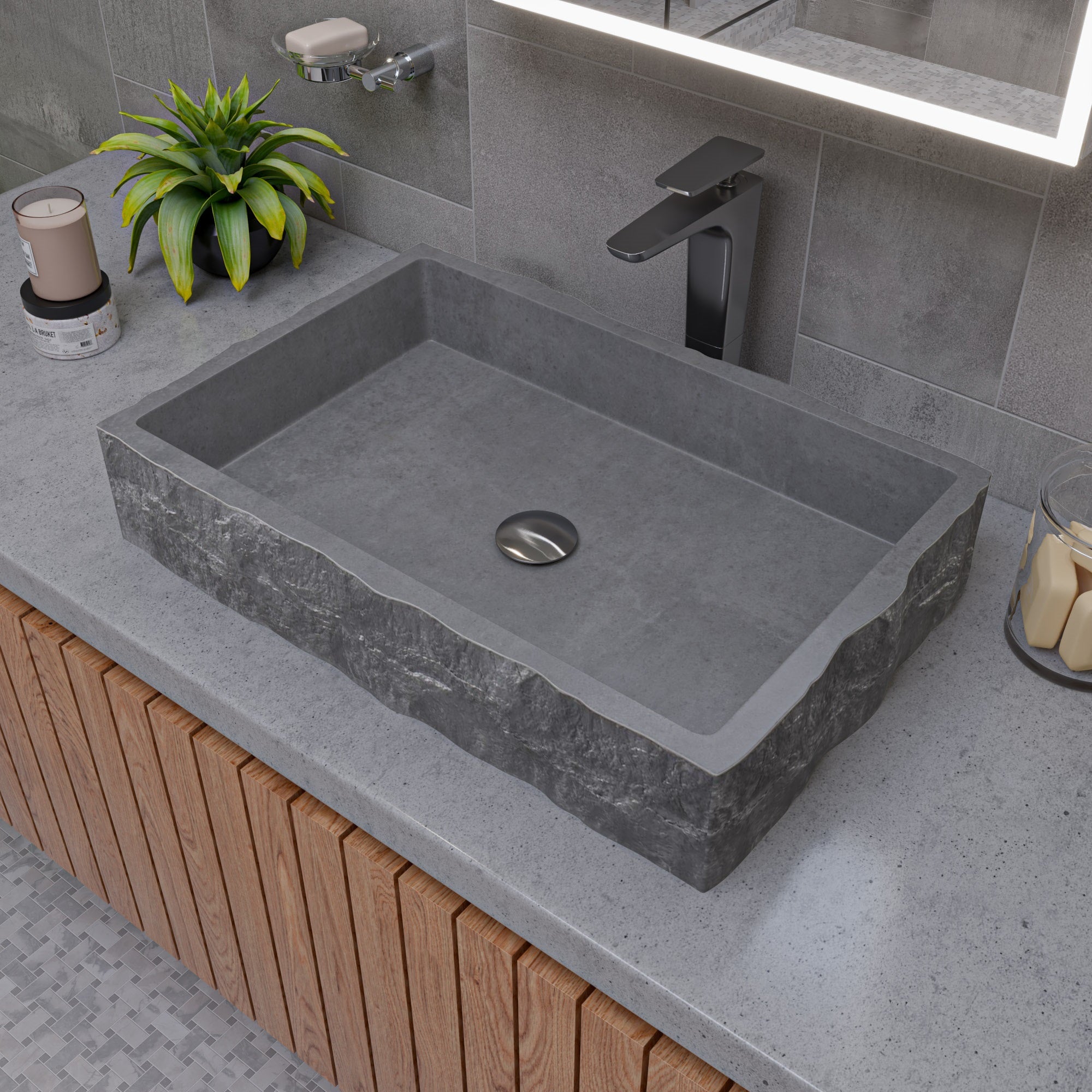 Chiseled Style Rectangular Above Mount Vessel Sink
